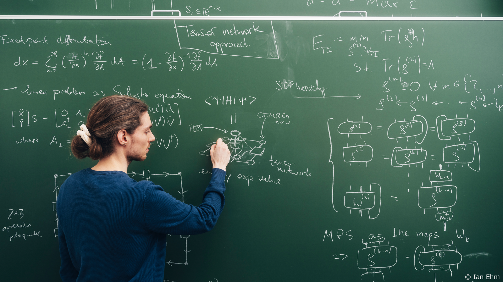 Eine Person schreibt Formeln an eine Hörsaal-Tafel, Copyright Ian Ehm