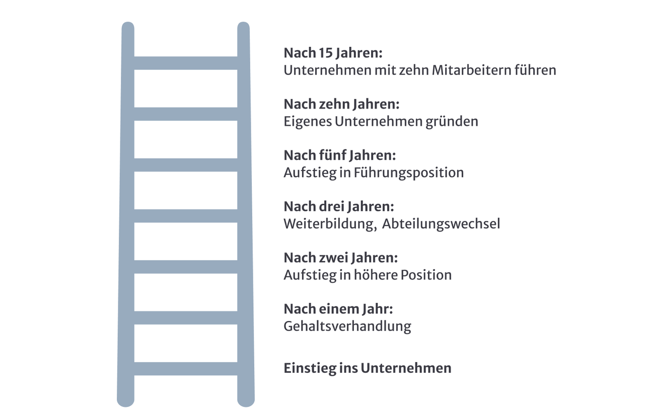 230112-ACA-Karriereplanung-Stufen.png Grafik einer Karriereplanung im Stufenmodell