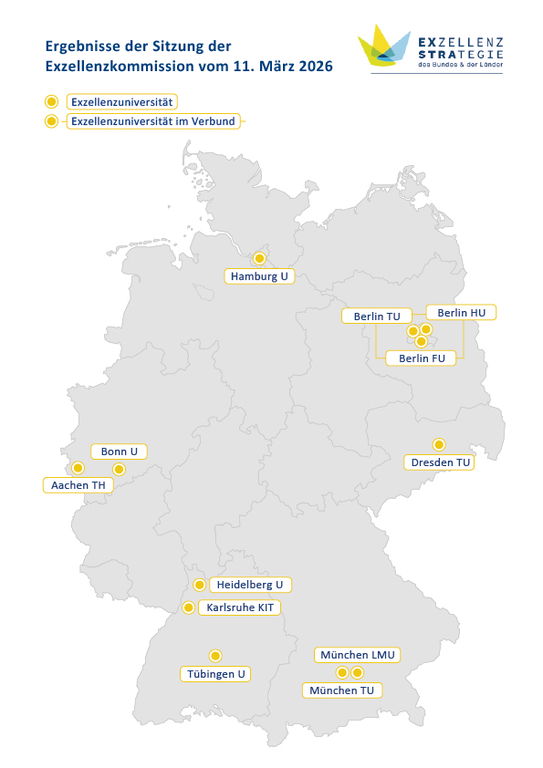 Karte: Standorte der Exzellenzstandorte 2026