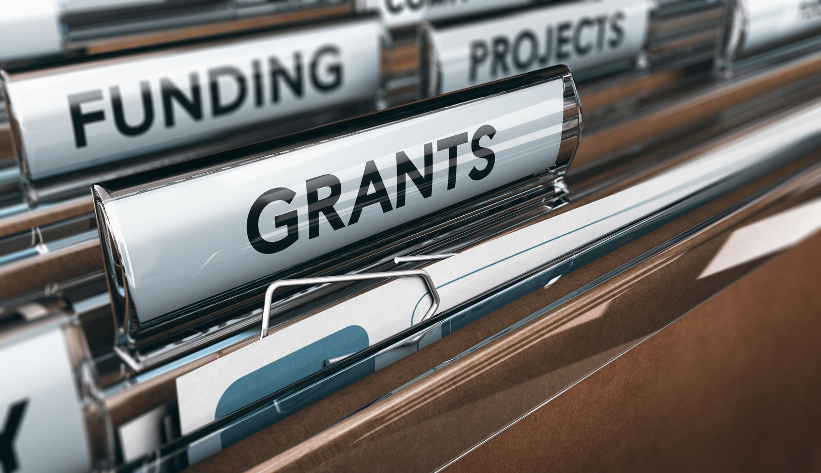 Karteikarten mit Unterlagen zu Funding und Grants