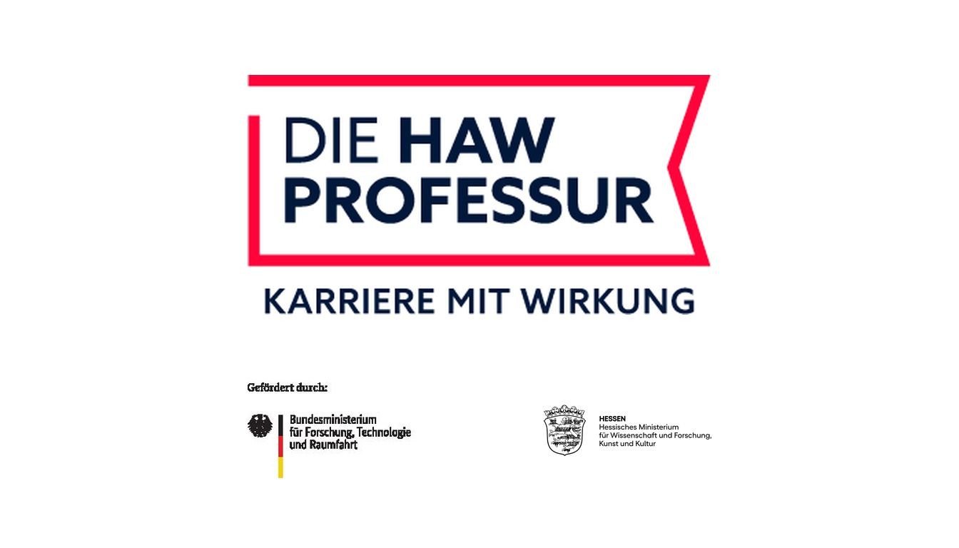Logos: Die HAW-Professur, BMFTR, Hessisches Wissenschaftsministerium